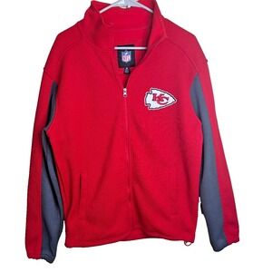 NFL Red Gray Knit Zip Up Jacket Fleece lined Kansas City Chiefs  Men's M